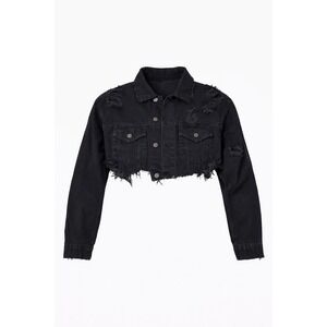 CARMARX Black Denim‎ Cropped Distressed Jacket Womens Size XS